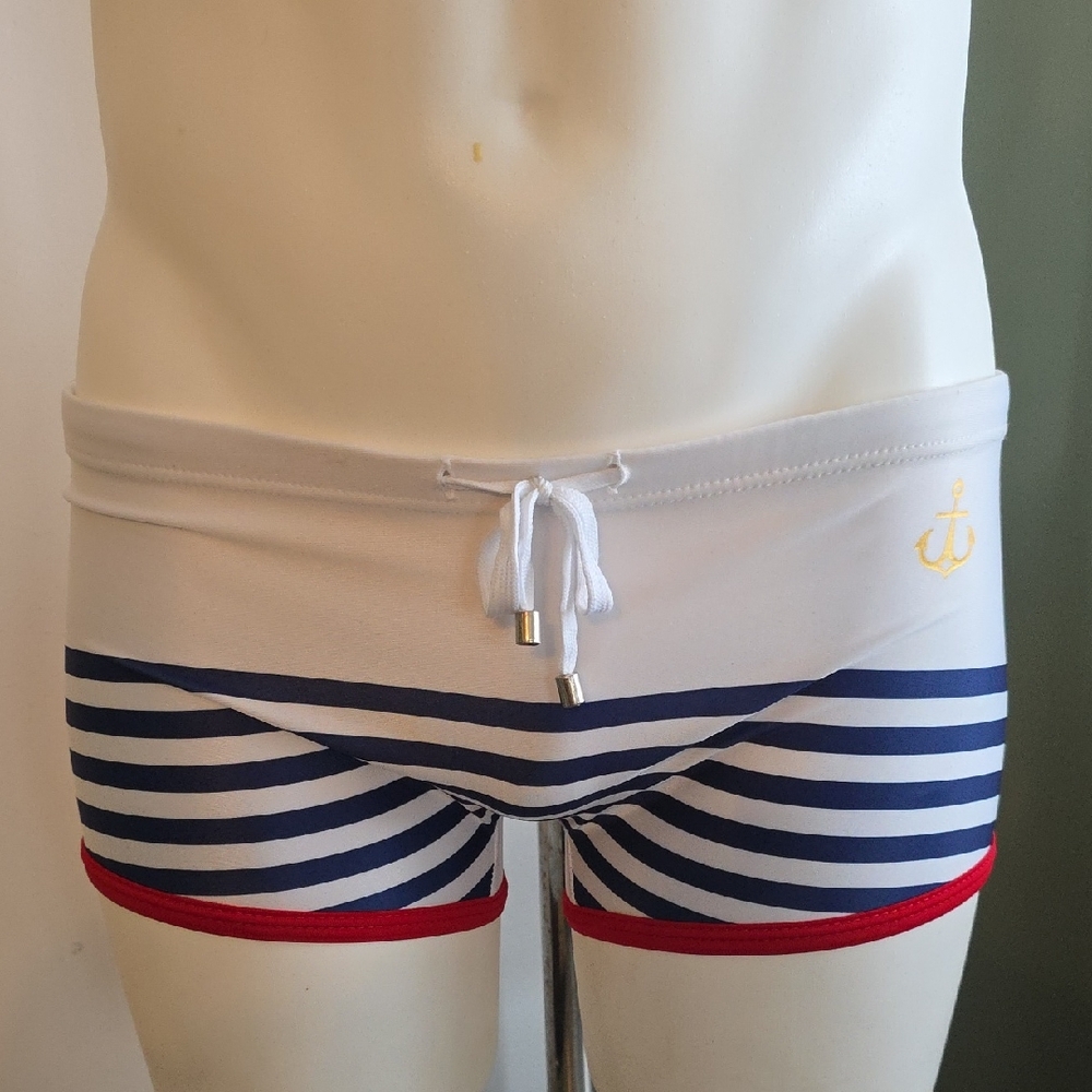 Nautical Striped Swim Trunks - White and Blue